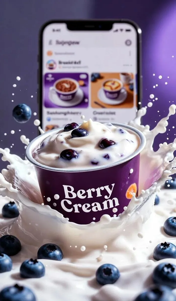 Ultra-Realistic Blueberry Yogurt Splash Commercial reference