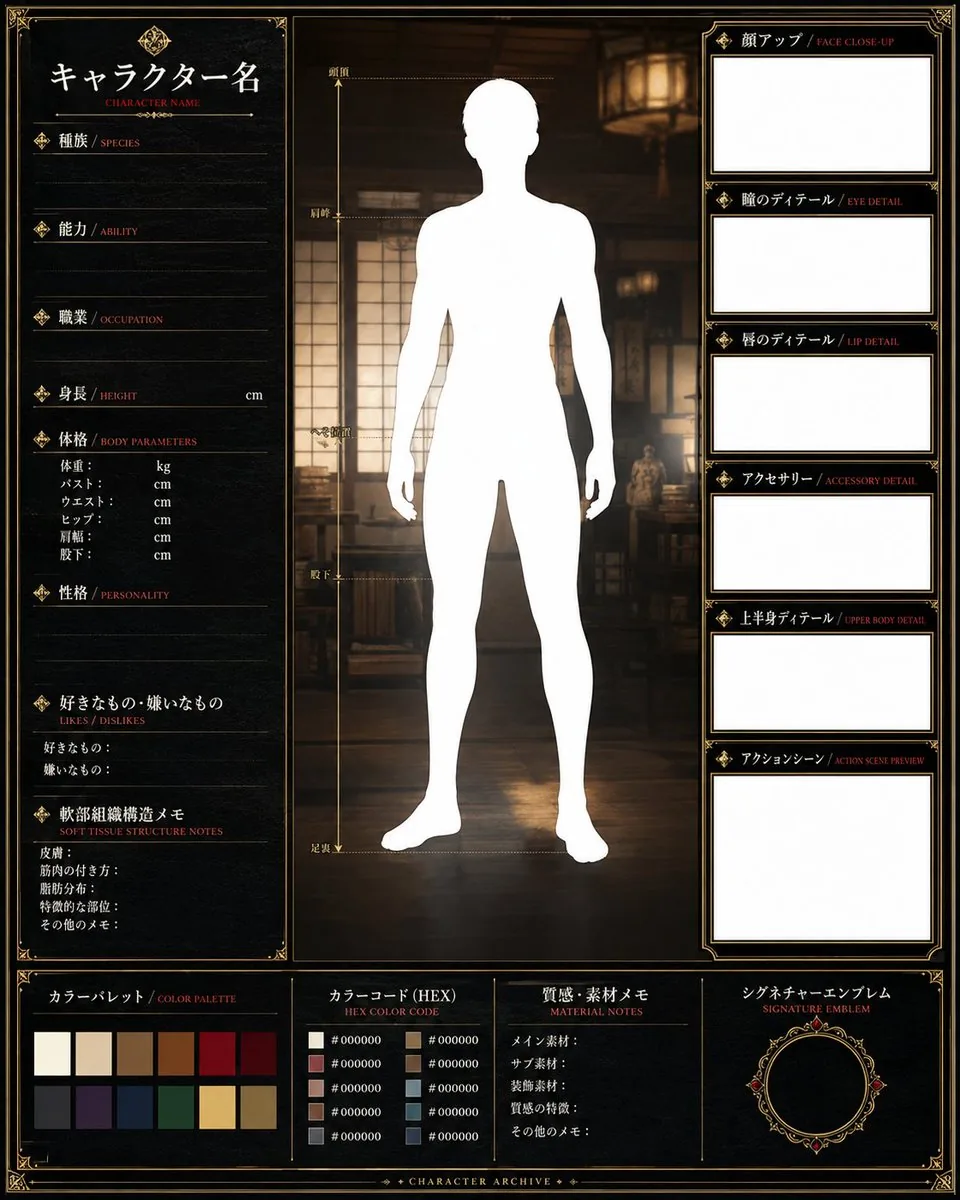 Fantasy Character Archive Sheet reference