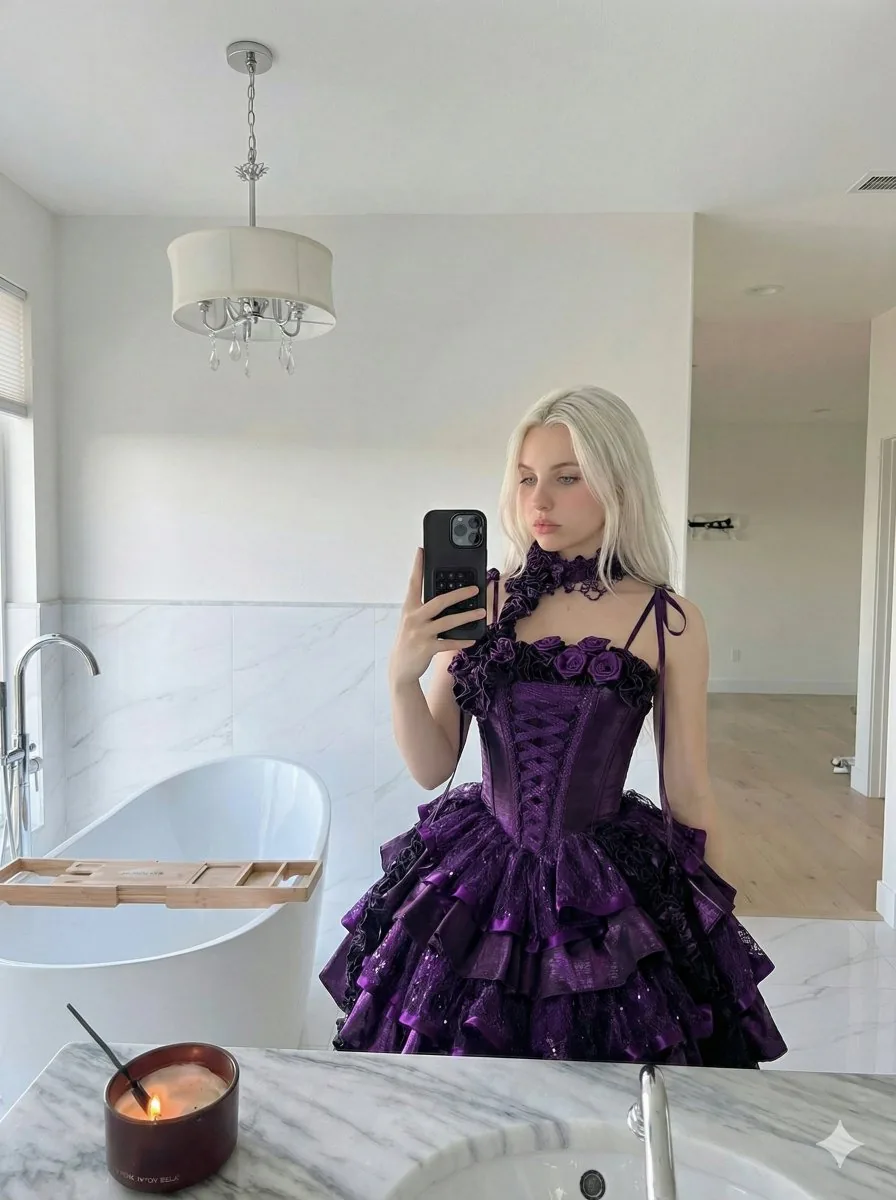 Gothic Lolita Mirror Selfie Prompt - Nano Banana Pro AI Prompt for Social Media Post reference