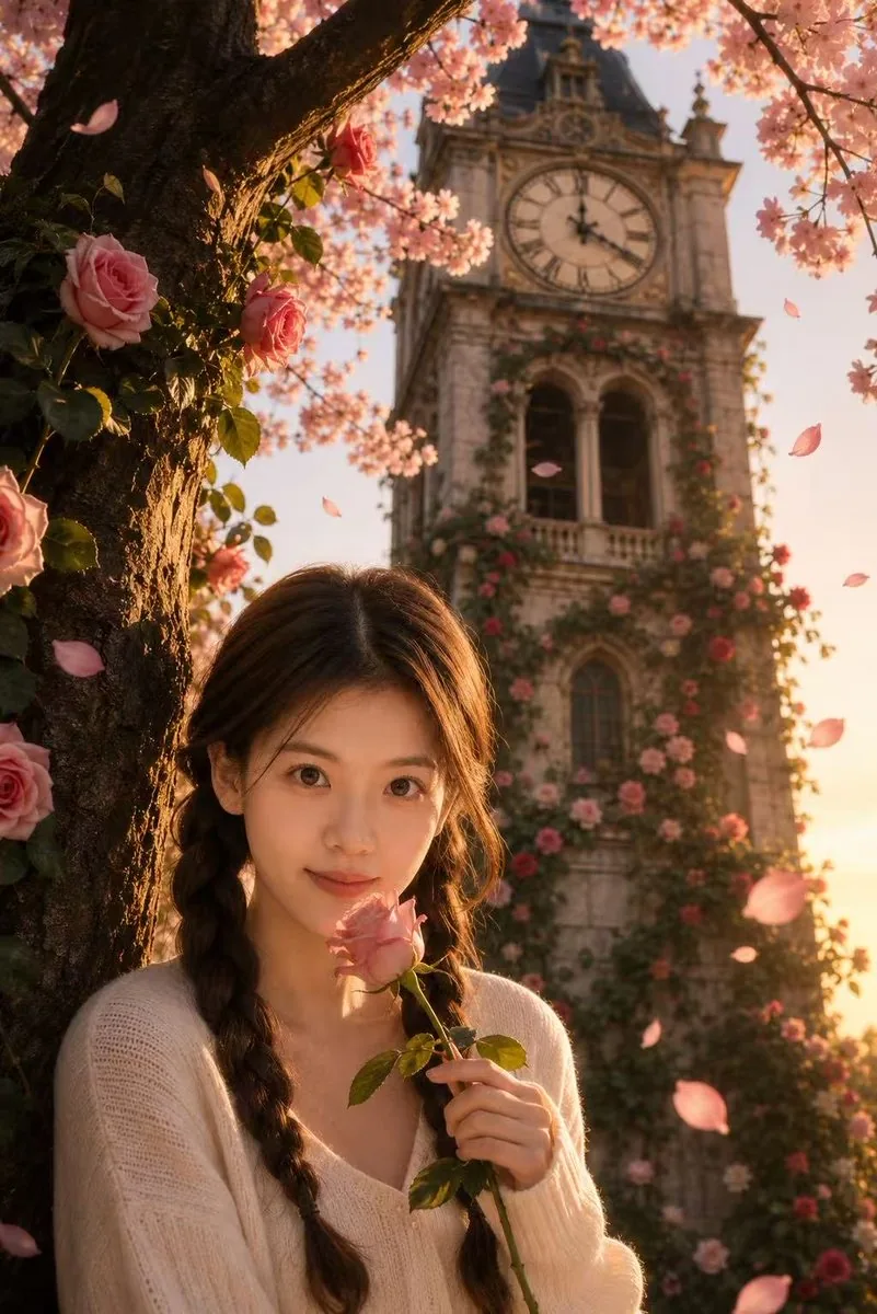 Sakura Rose Clock Tower Portrait reference