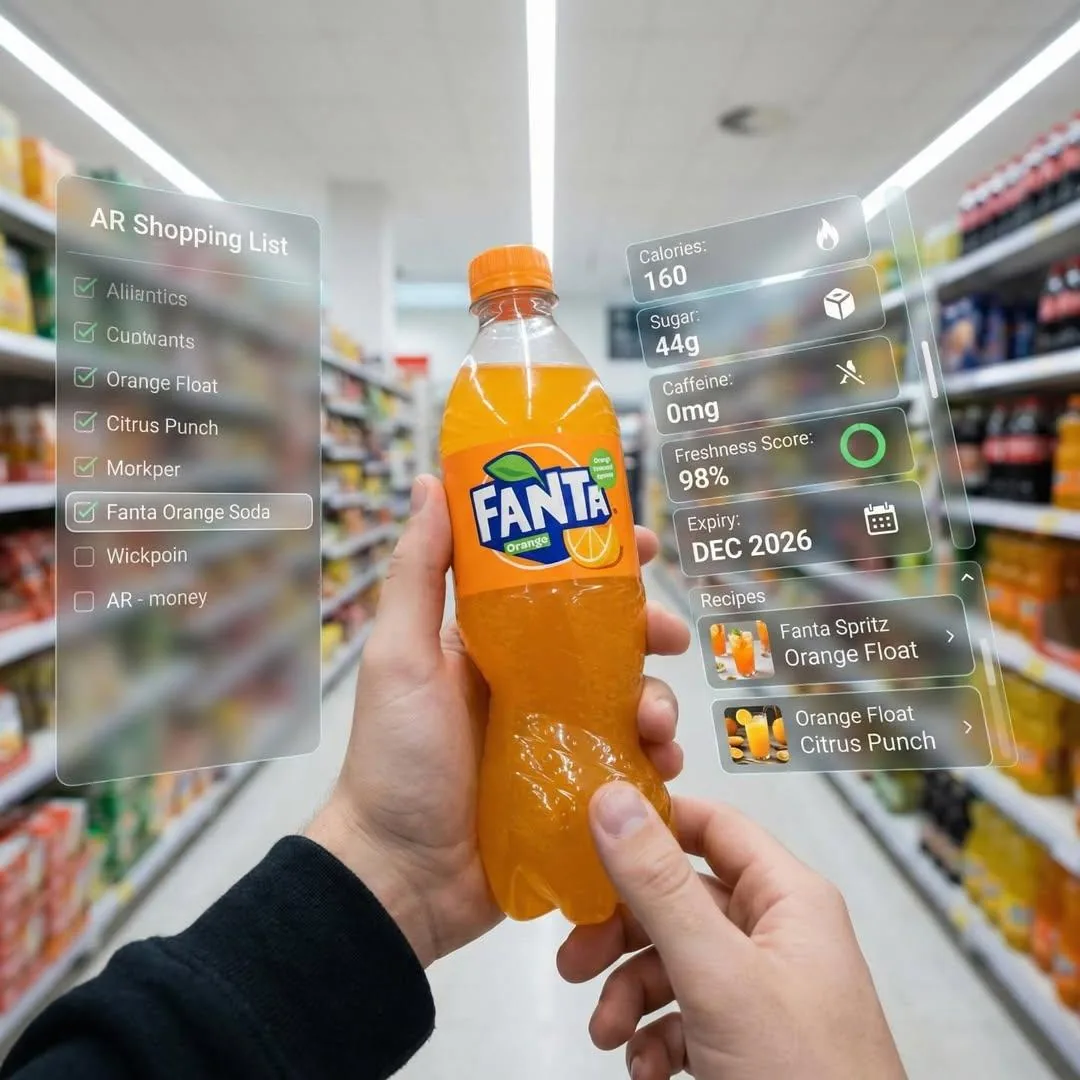 Hyper-Realistic Mixed Reality Fanta Bottle Interface reference