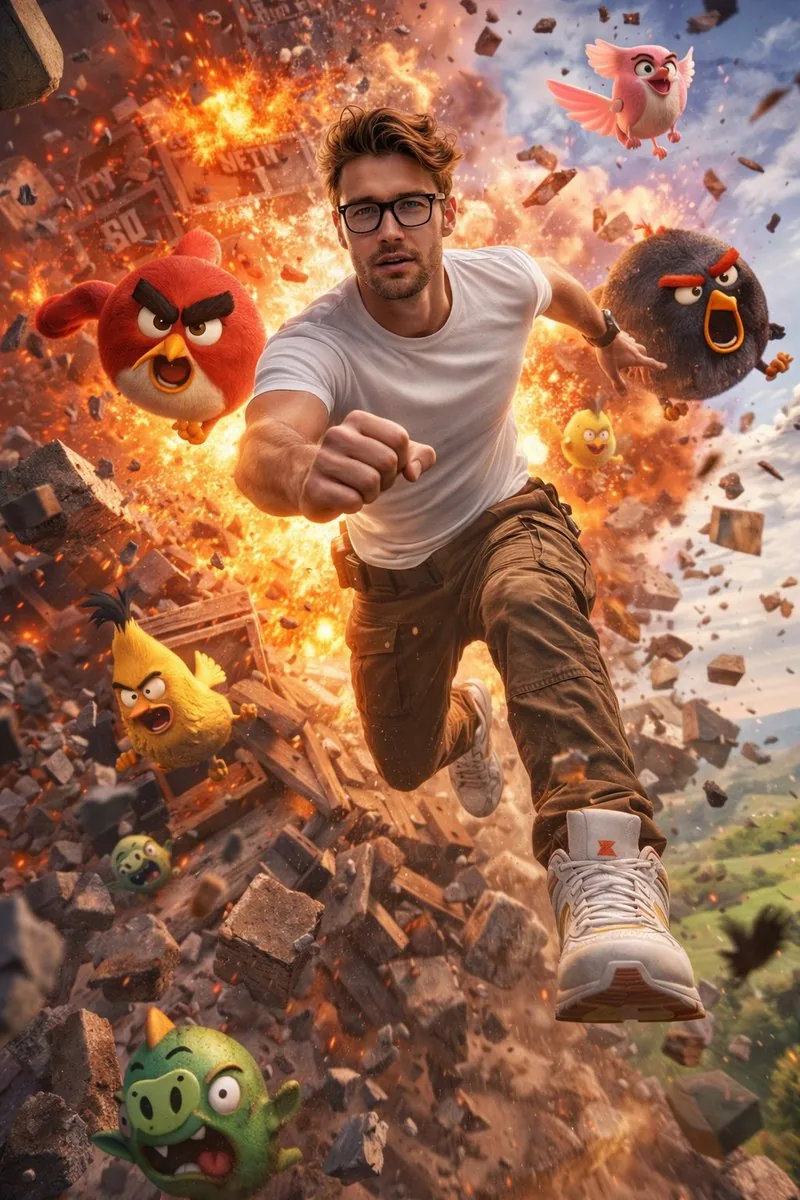 Ultra-Realistic Man in Angry Birds World reference