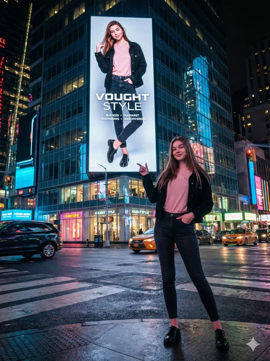 Cinematic Urban Night Scene with Digital Billboard - Nano Banana Pro AI Prompt for Social Media Post reference