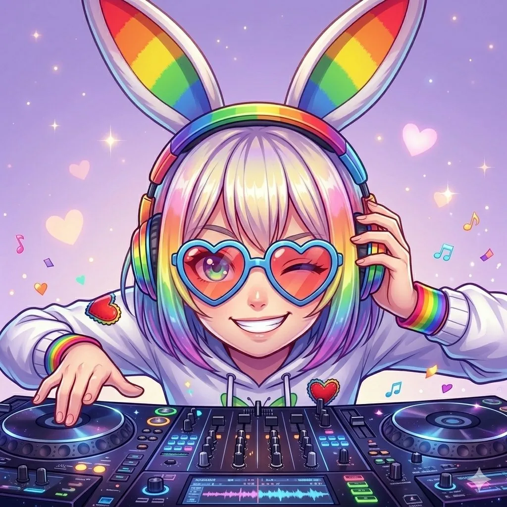 Rainbow Bunny DJ Anime Portrait reference