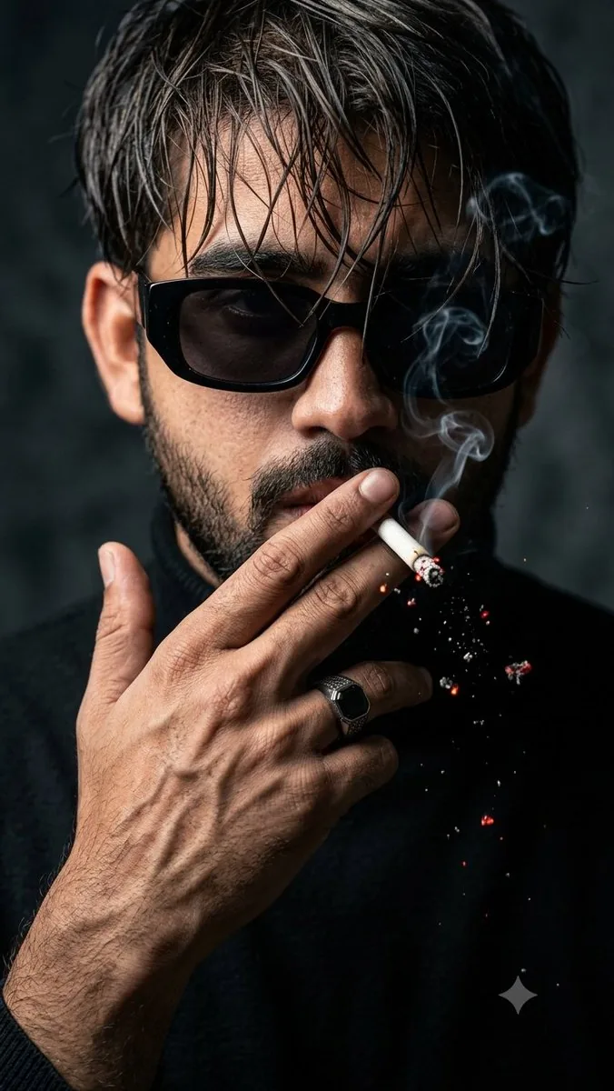 Cinematic Close-up Portrait with Smoke reference