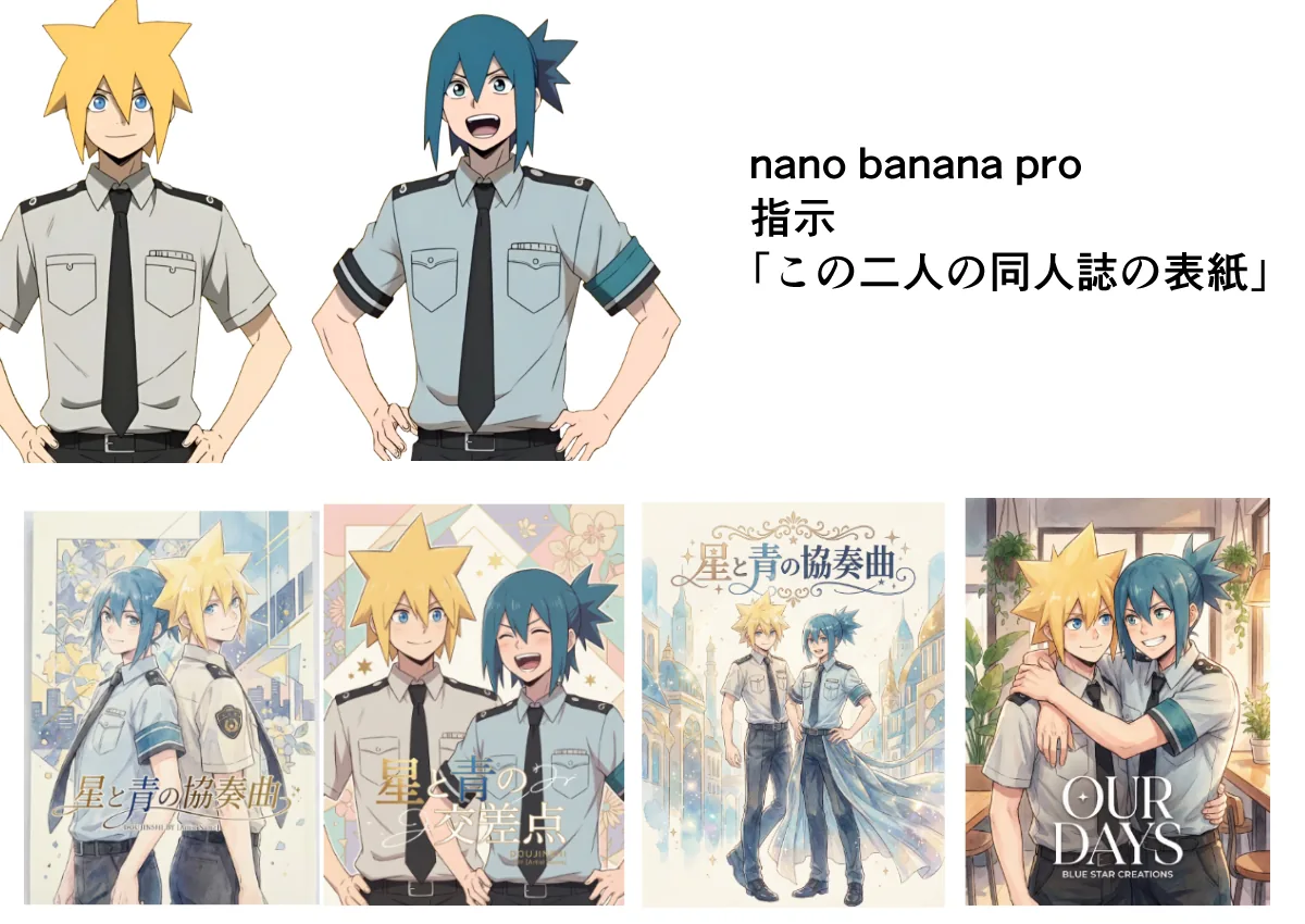 Doujinshi cover from two characters reference