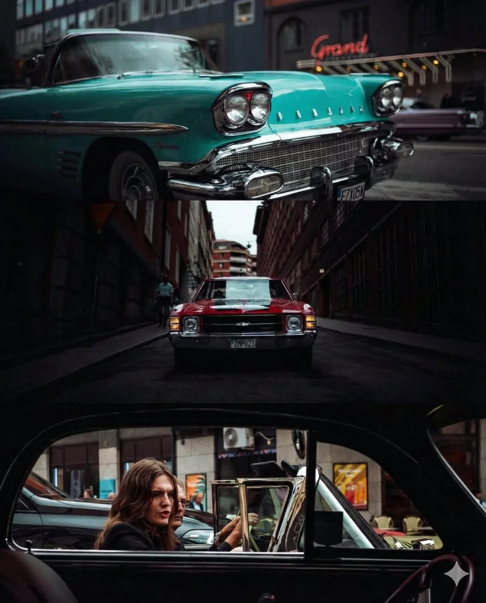 Triptych Collage of Vintage American Cars reference