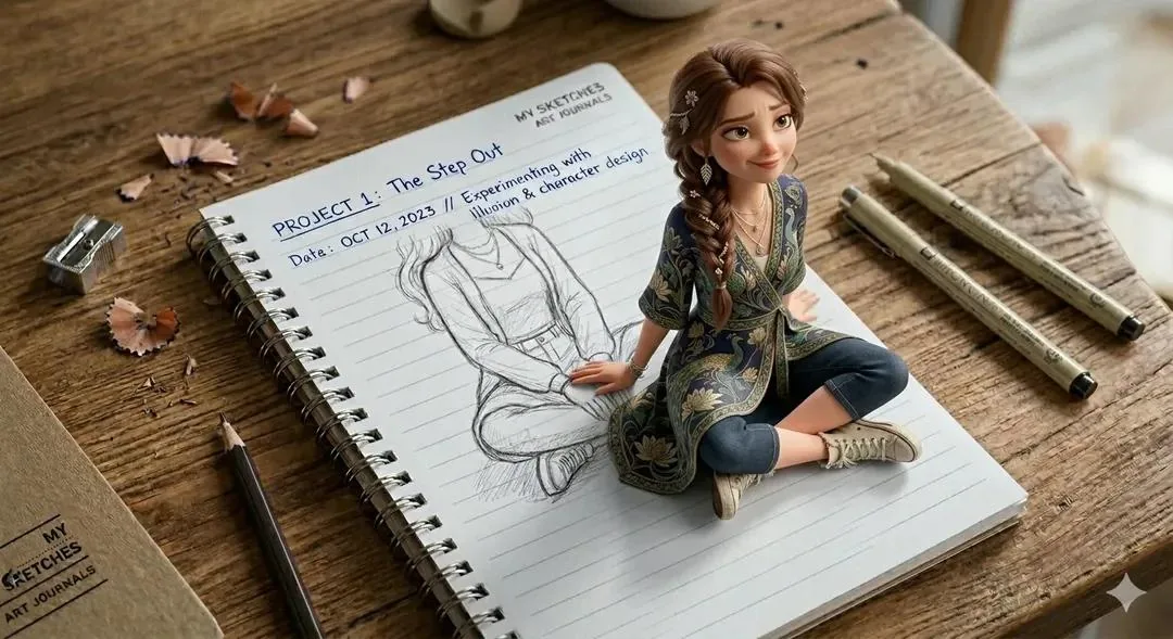 3D Notebook Illusion Sketch reference