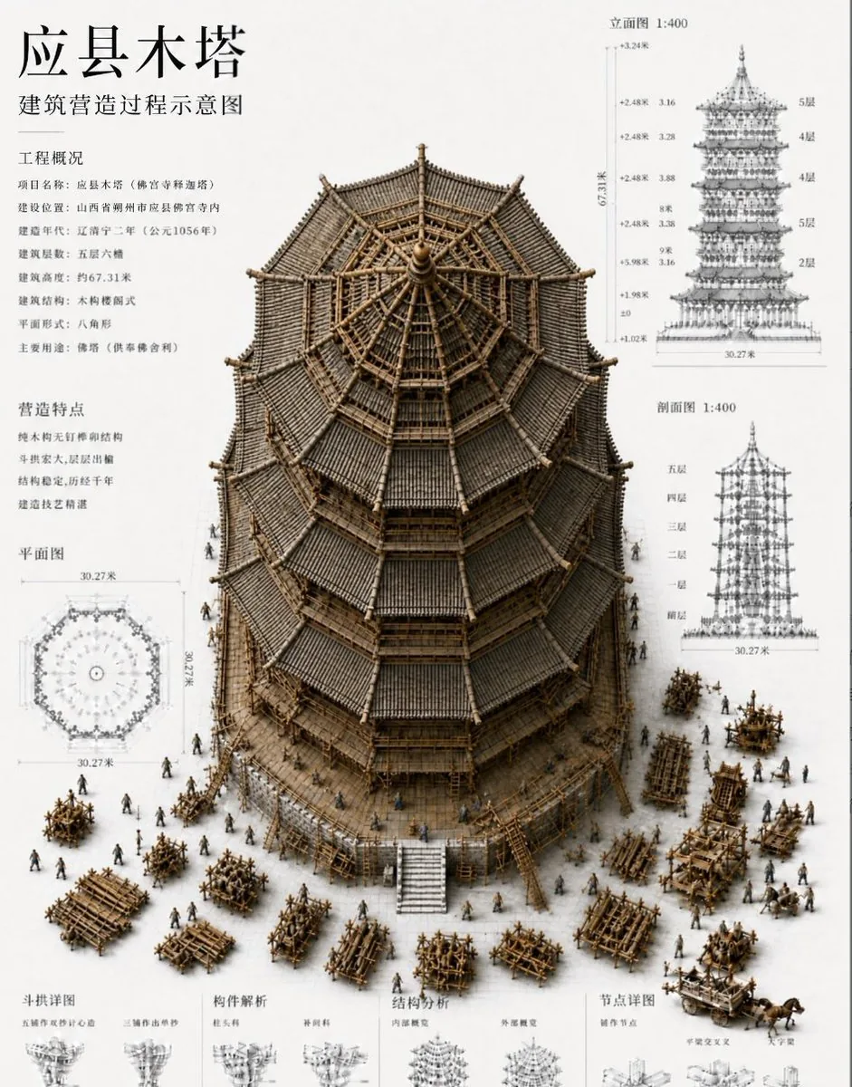 Chinese Wooden Pagoda Construction Board reference