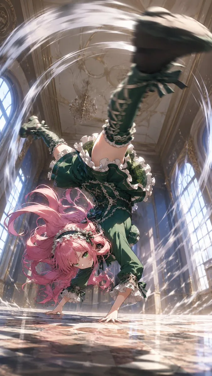 Gothic Maid Acrobatic Kick reference