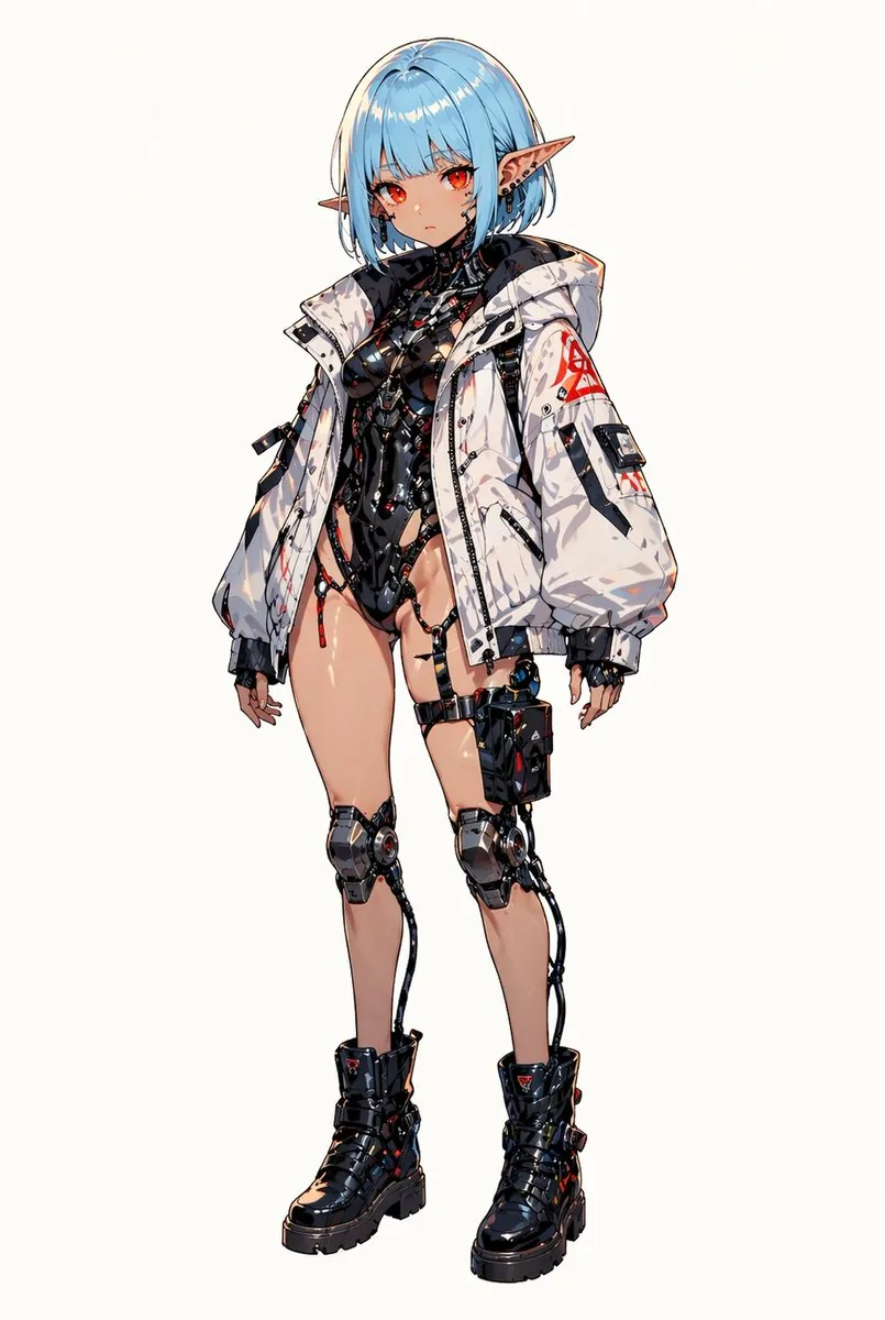 Cyberpunk Elf Girl Full-Body Portrait reference