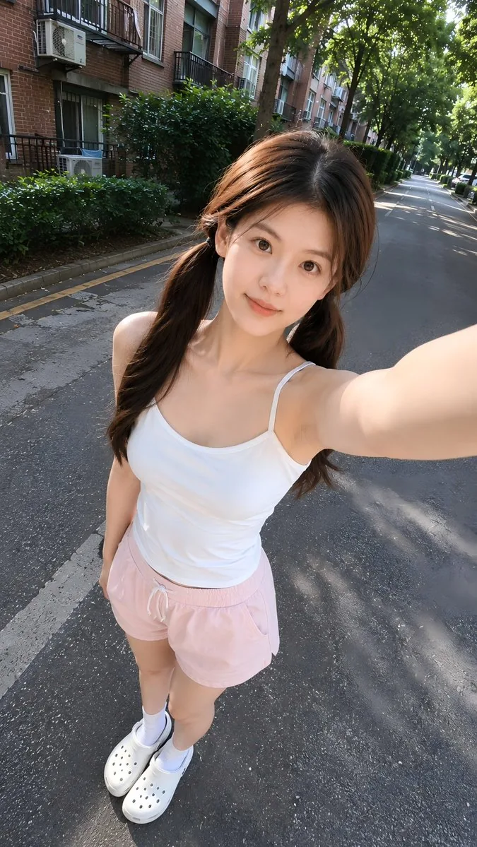 High-Angle Summer Street Selfie reference