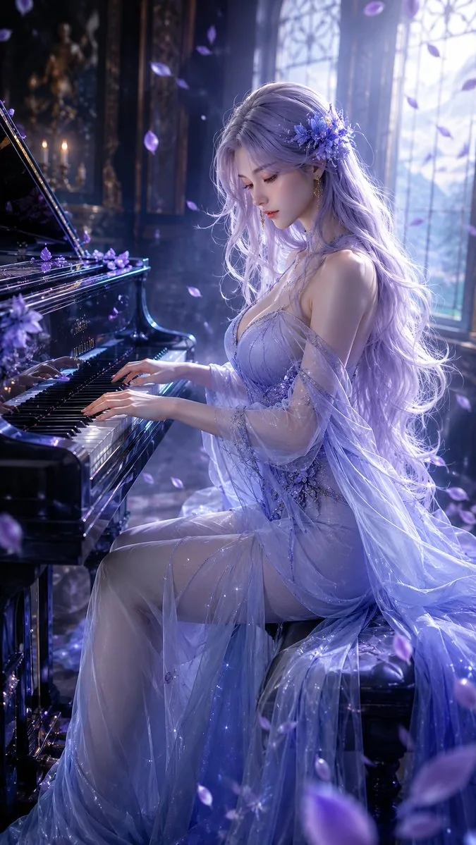 Oriental Fantasy Female Pianist 3D CG reference
