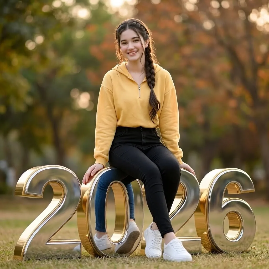 College Girl Sitting on 2026 Numbers reference