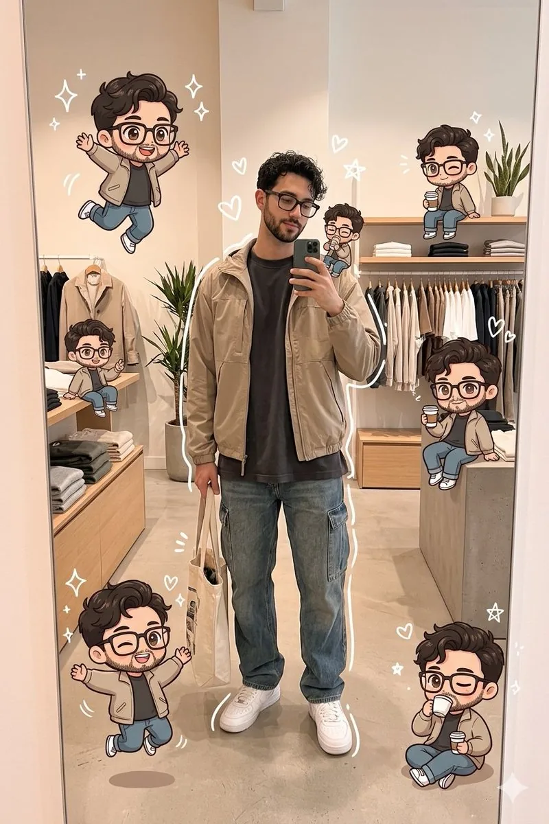 Kawaii Chibi Mirror Selfie - Nano Banana Pro AI Prompt for Social Media Post reference