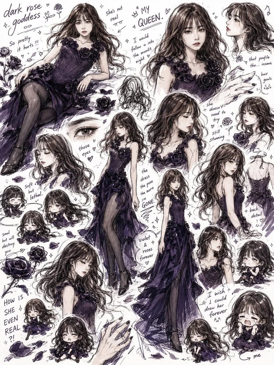 Dark Rose Goddess Sketchbook Collage reference