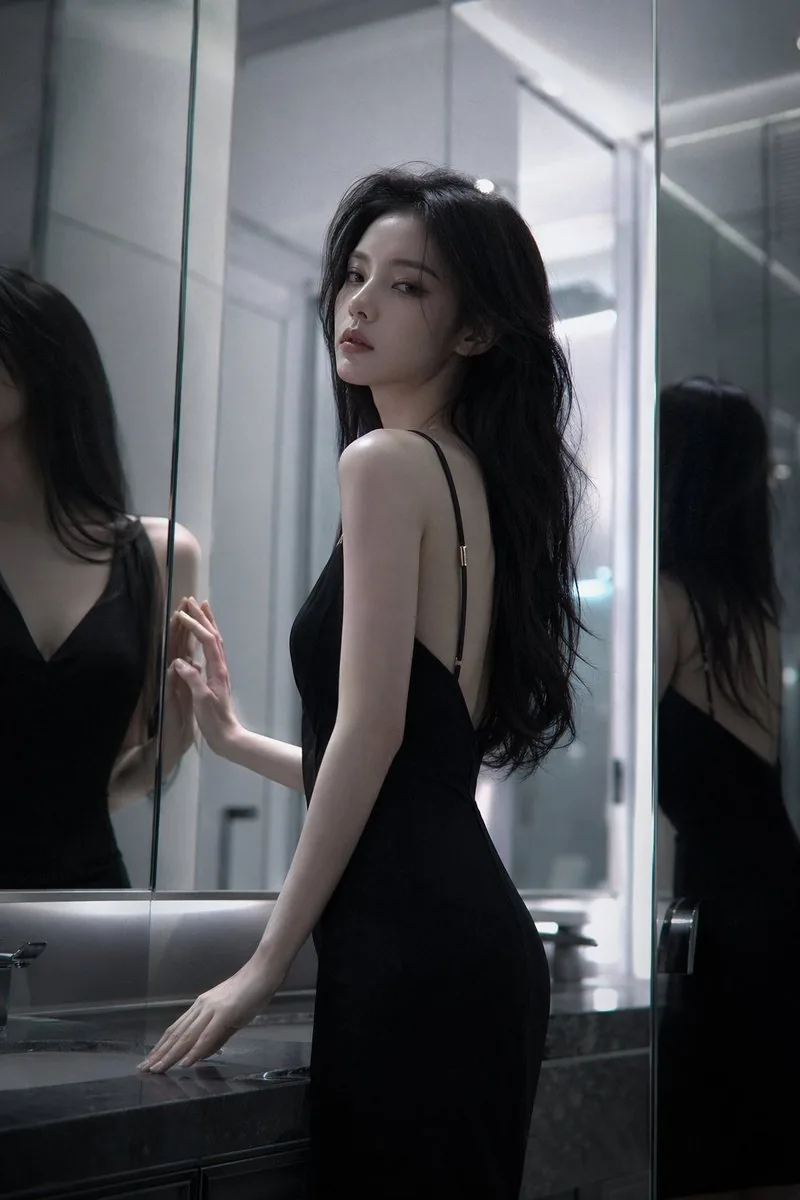 Atmospheric cold glamor mirror portrait reference