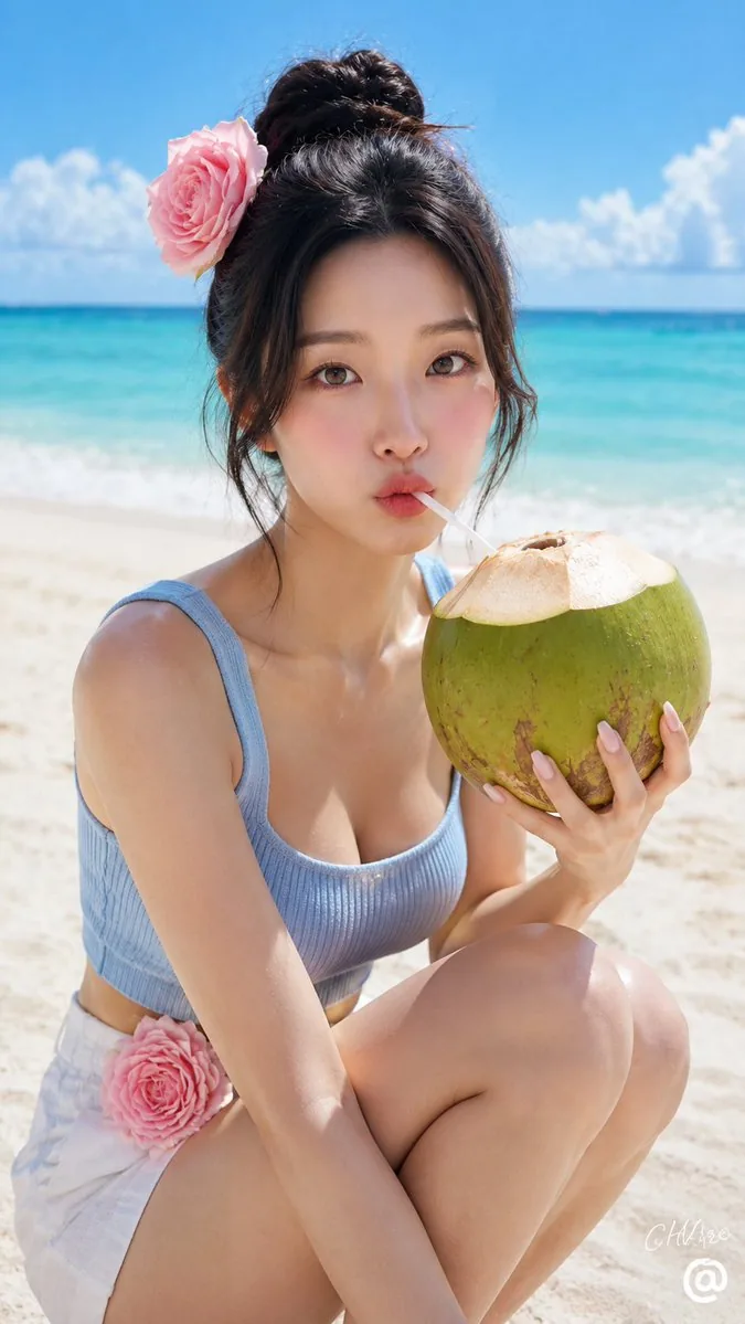 Summer Beach Portrait with Coconut reference