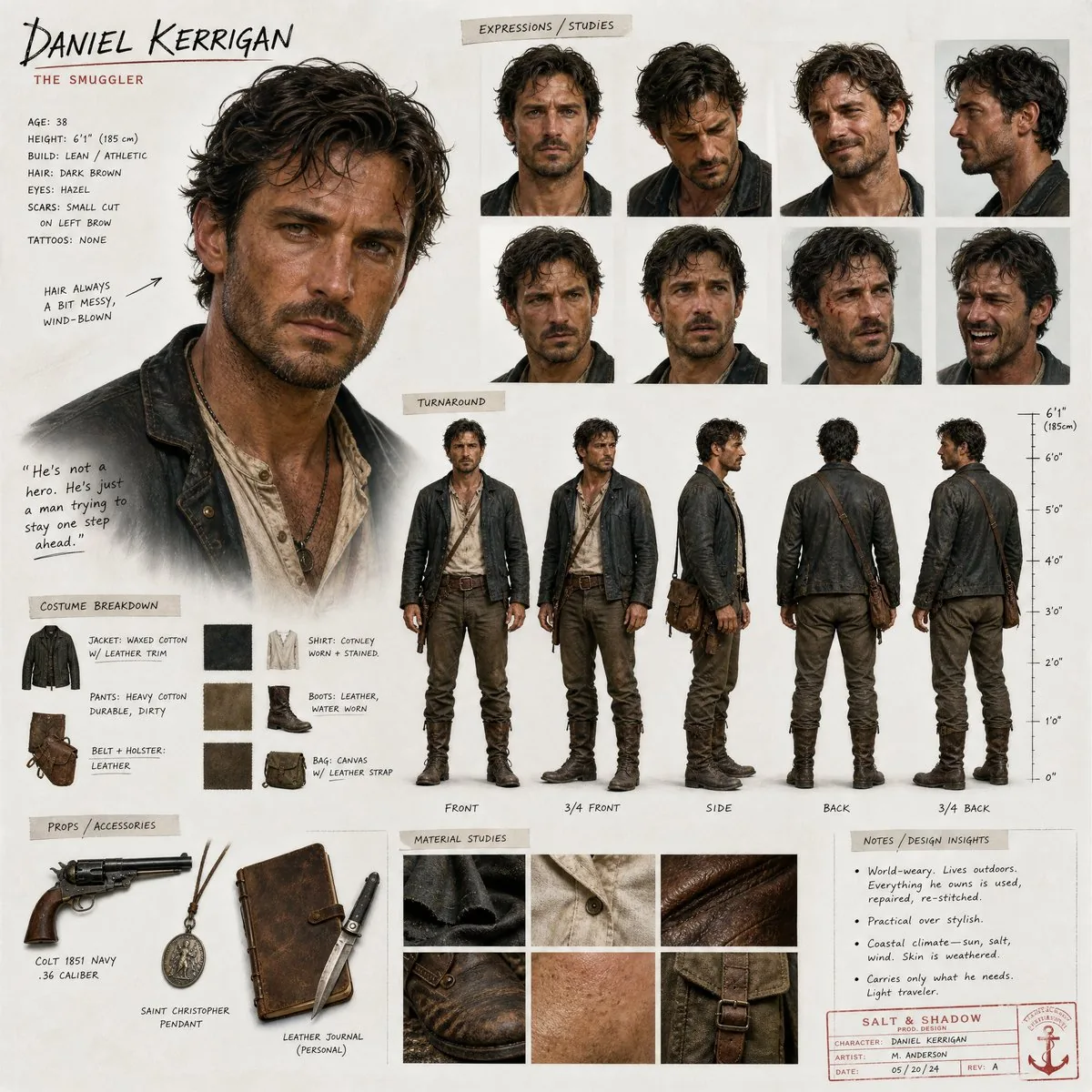 Cinematic Character Design Sheet reference