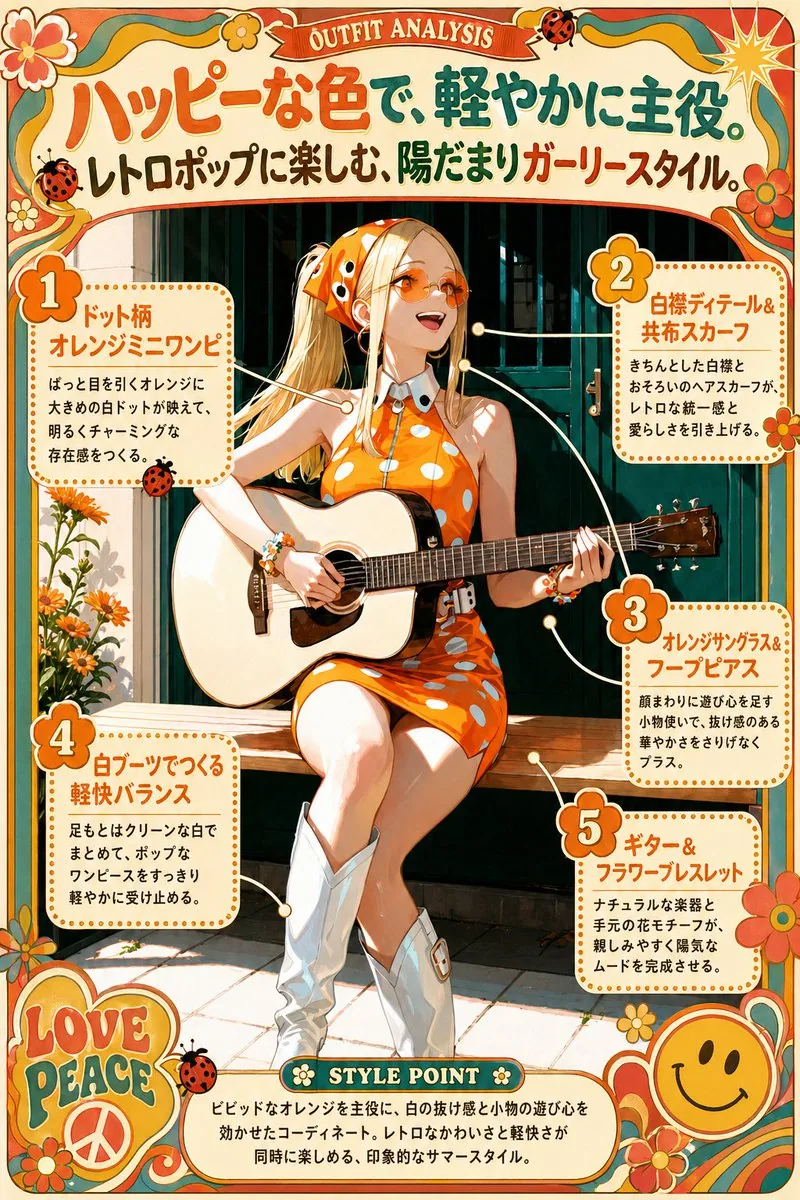 Retro Orange Outfit Analysis Poster reference