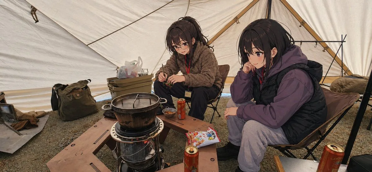 Anime Campers in a Winter Tent reference