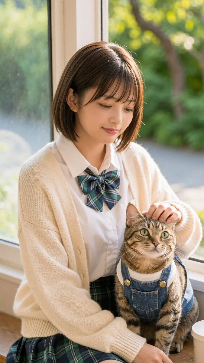 Schoolgirl With Cat by Sunlit Window reference