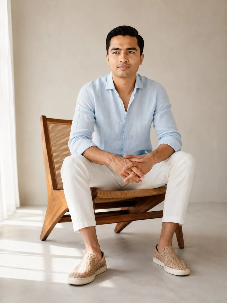 Editorial Male Portrait in Minimalist Studio reference