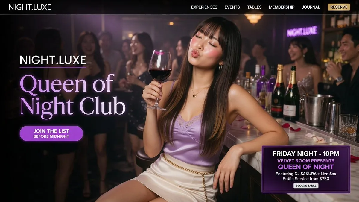Luxury Nightclub Queen Landing Page reference