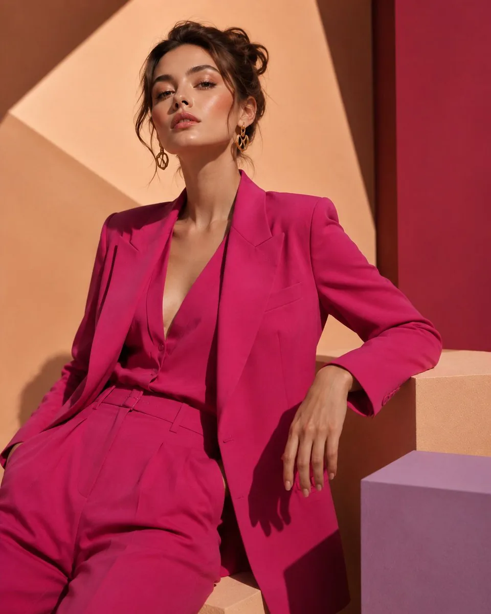 Fuchsia Power Suit Fashion Editorial reference