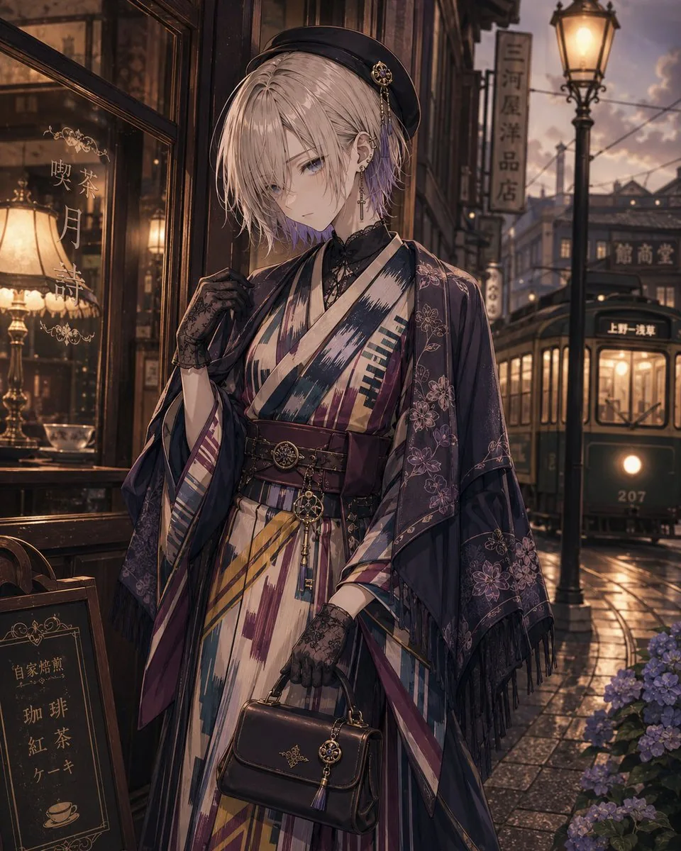 Showa Modern Meisen Kimono Fashion reference