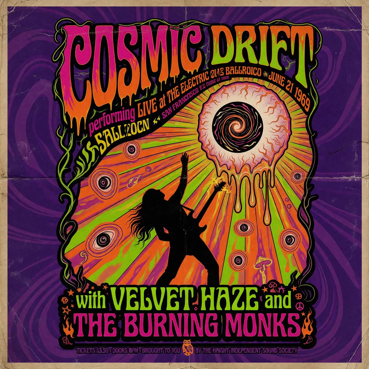 Psychedelic Cosmic Drift Concert Poster reference