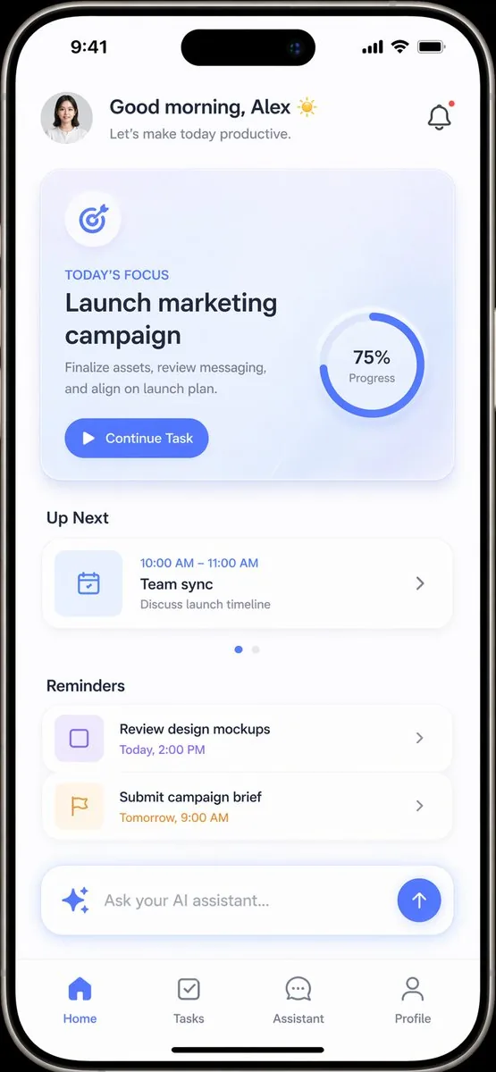 Productivity App UI Mockup reference