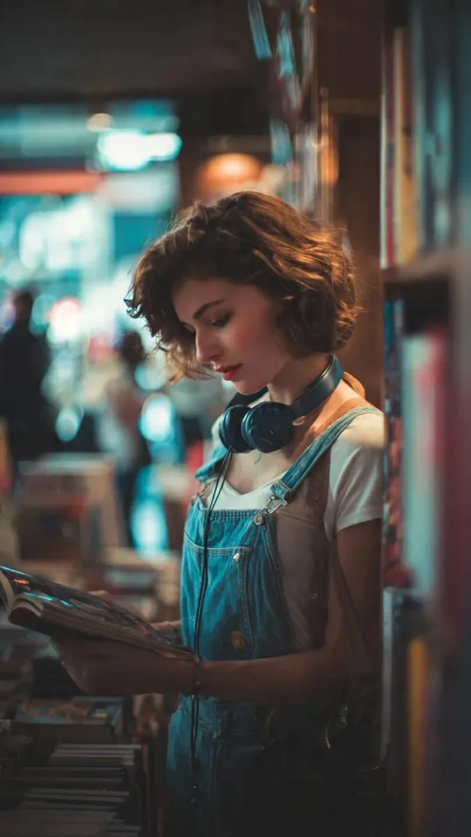 Cinematic Bookstore Lifestyle Film Still Prompt reference