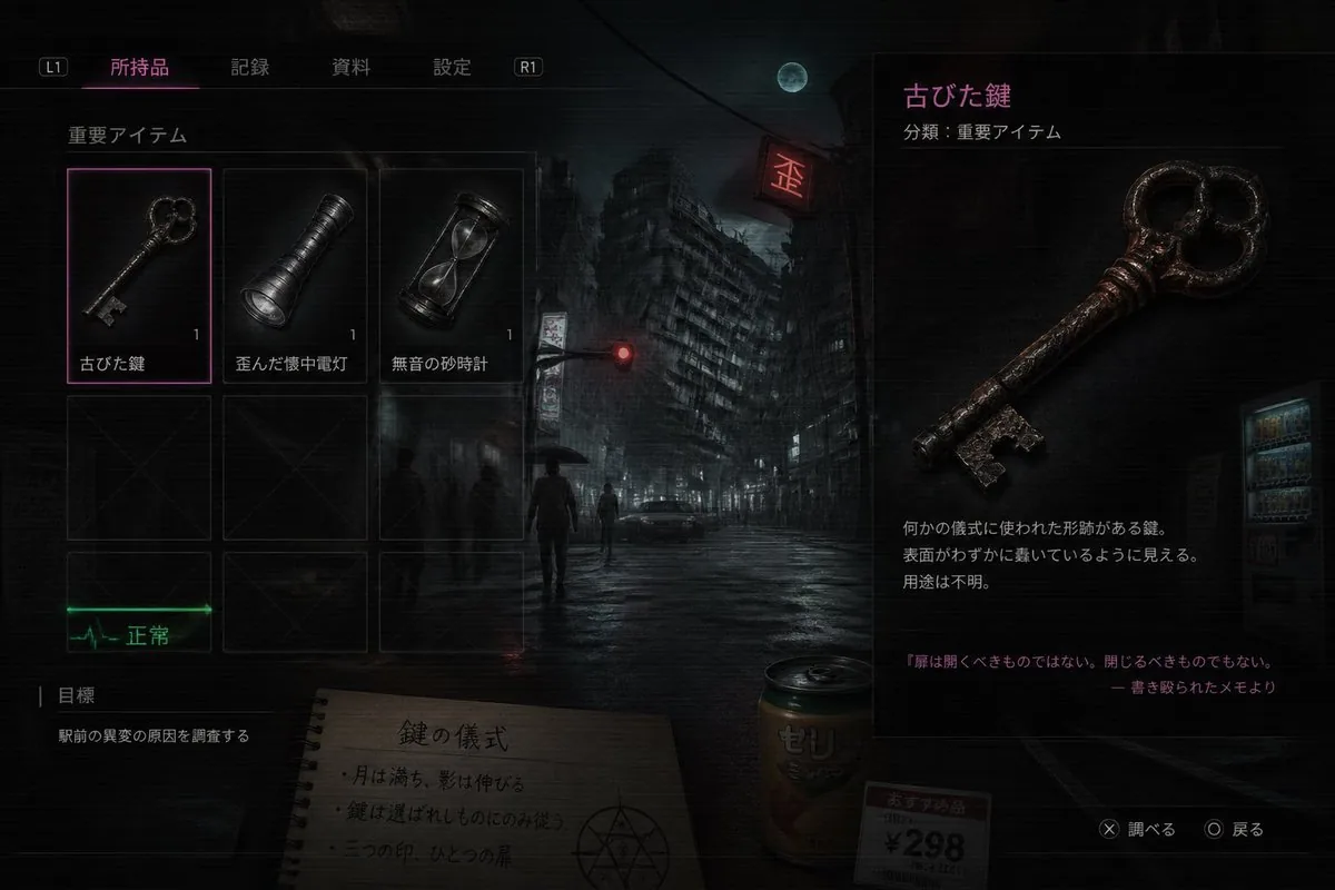 Japanese Horror Game Inventory Screen reference