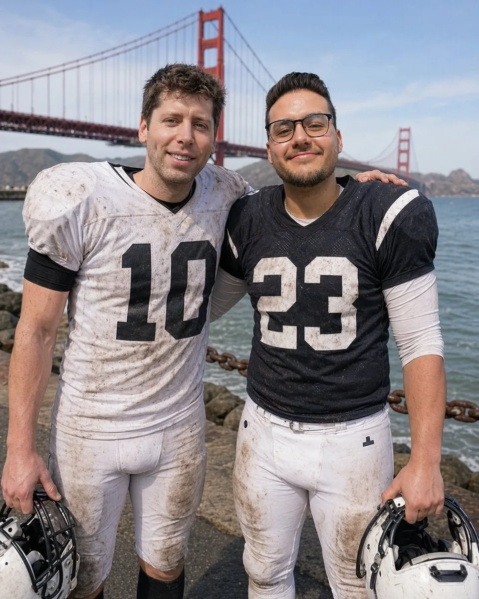 Football Teammates at Golden Gate Bridge reference