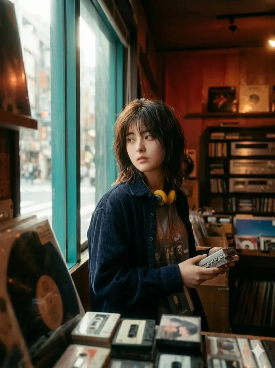 90s Japanese Indie Music Store Aesthetic - Nano Banana Pro AI Prompt for Social Media Post reference