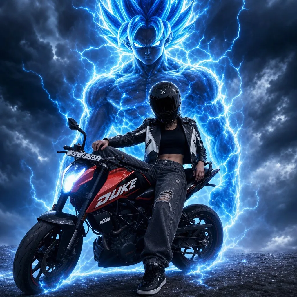Anime Biker Girl with Lightning Aura