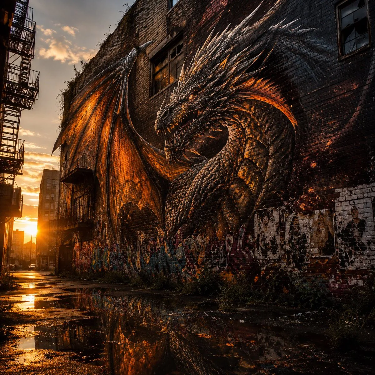 Living Dragon Mural in Sunset Alley reference