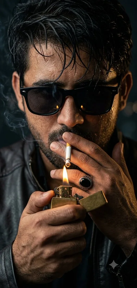 Moody Portrait with Cigarette Lighter reference