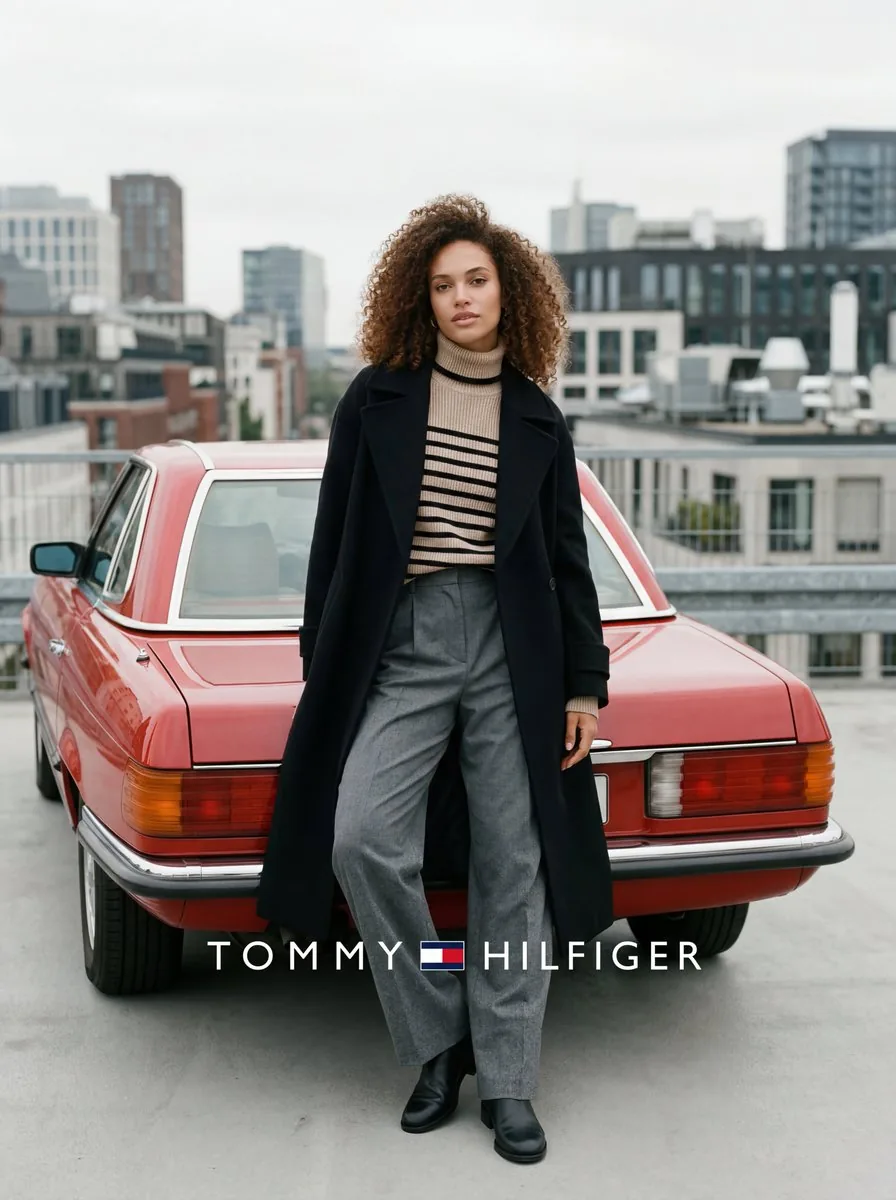 Fashion advertisement photo with classic car reference