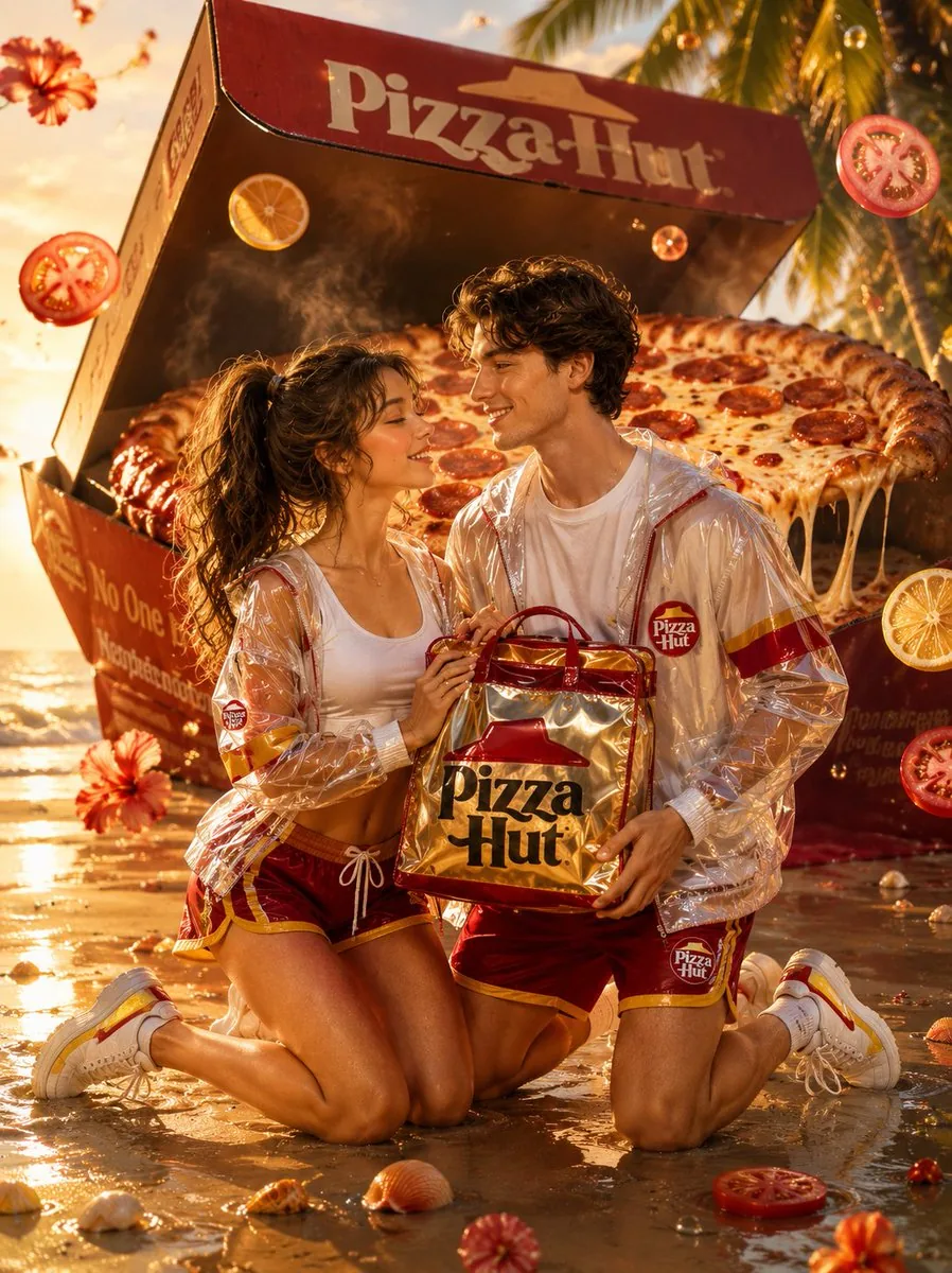 Cinematic Pizza Hut Beach Advertisement reference