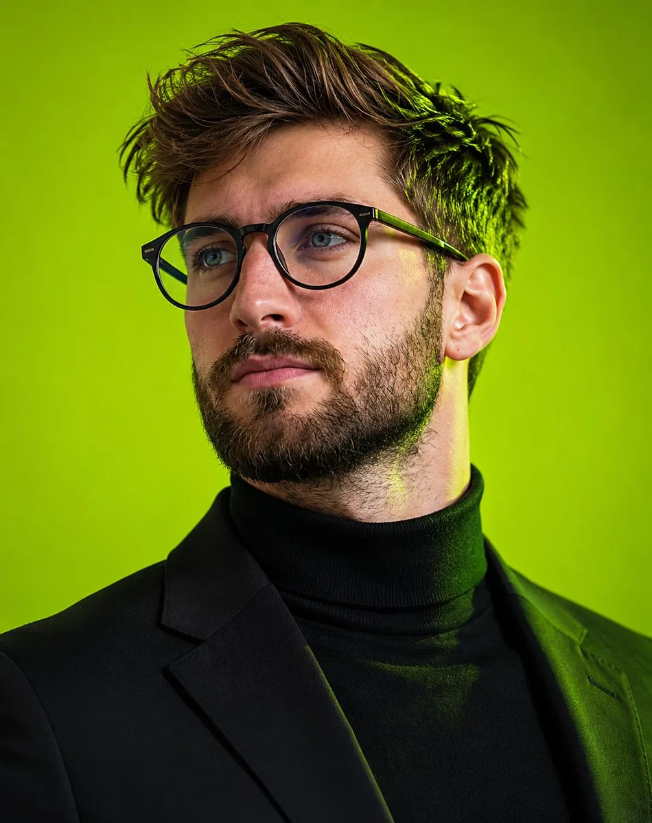 Editorial Male Portrait with Neon Lighting reference