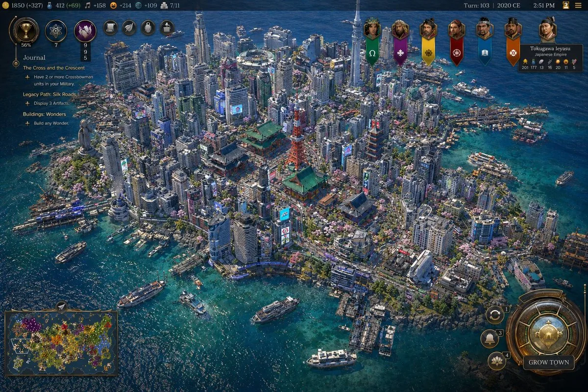 Civ-Style Tokyo Island Megacity Screenshot reference