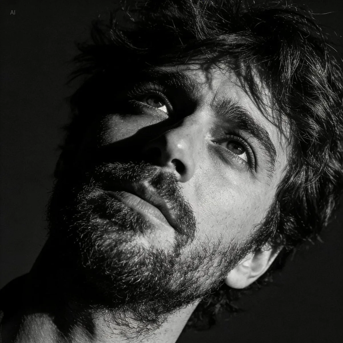 Dramatic Black and White Portrait with Silhouette Lighting Prompt reference