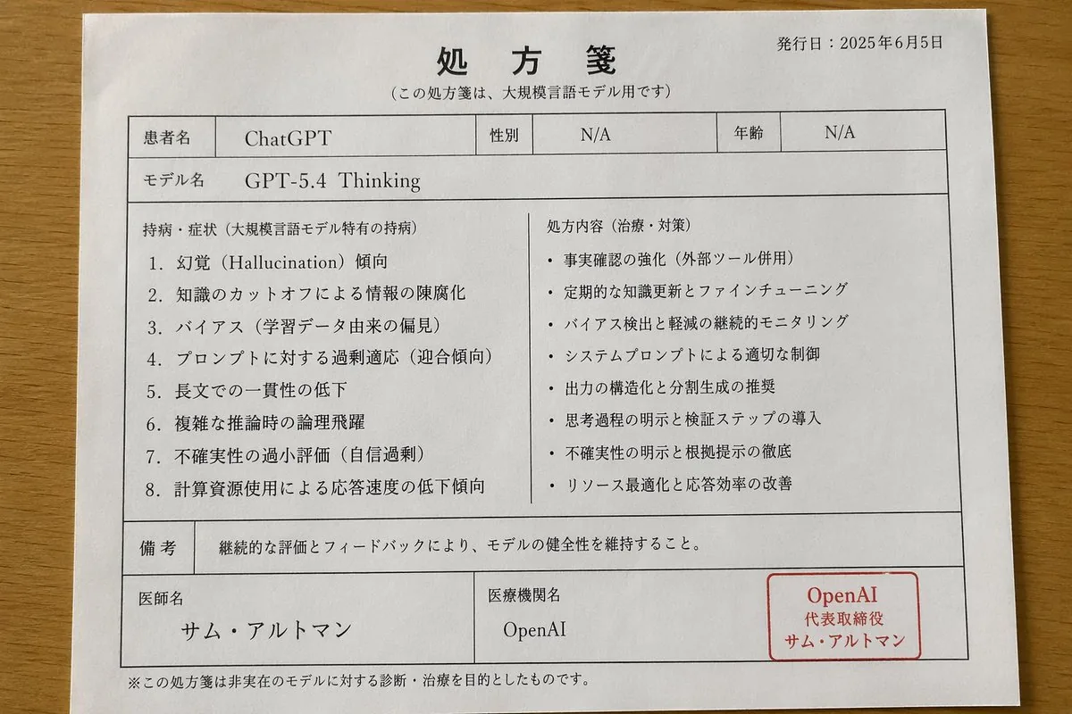 Japanese AI Model Prescription Sheet reference
