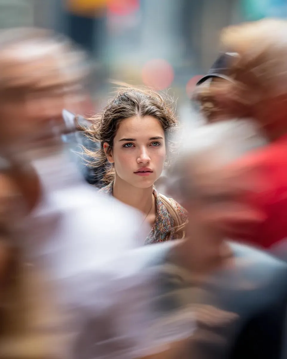 Close-Up Portrait on Busy New York Street reference