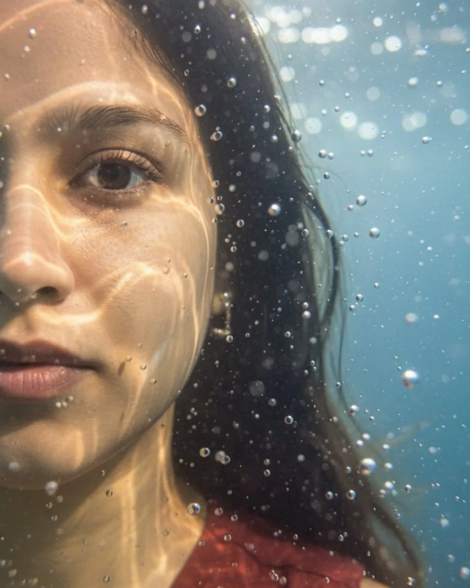 Underwater macro portrait (left half of face) reference