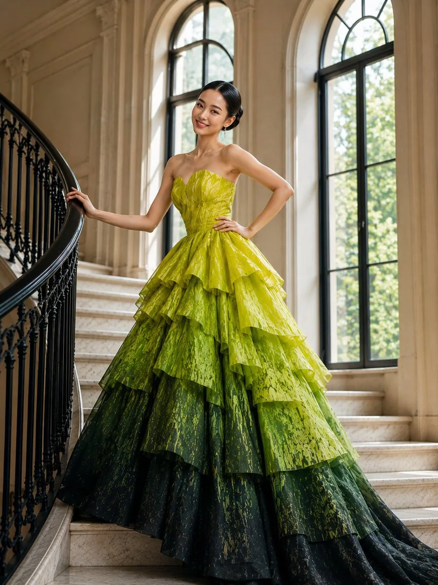 High-Fashion Tiered Ballgown Editorial reference