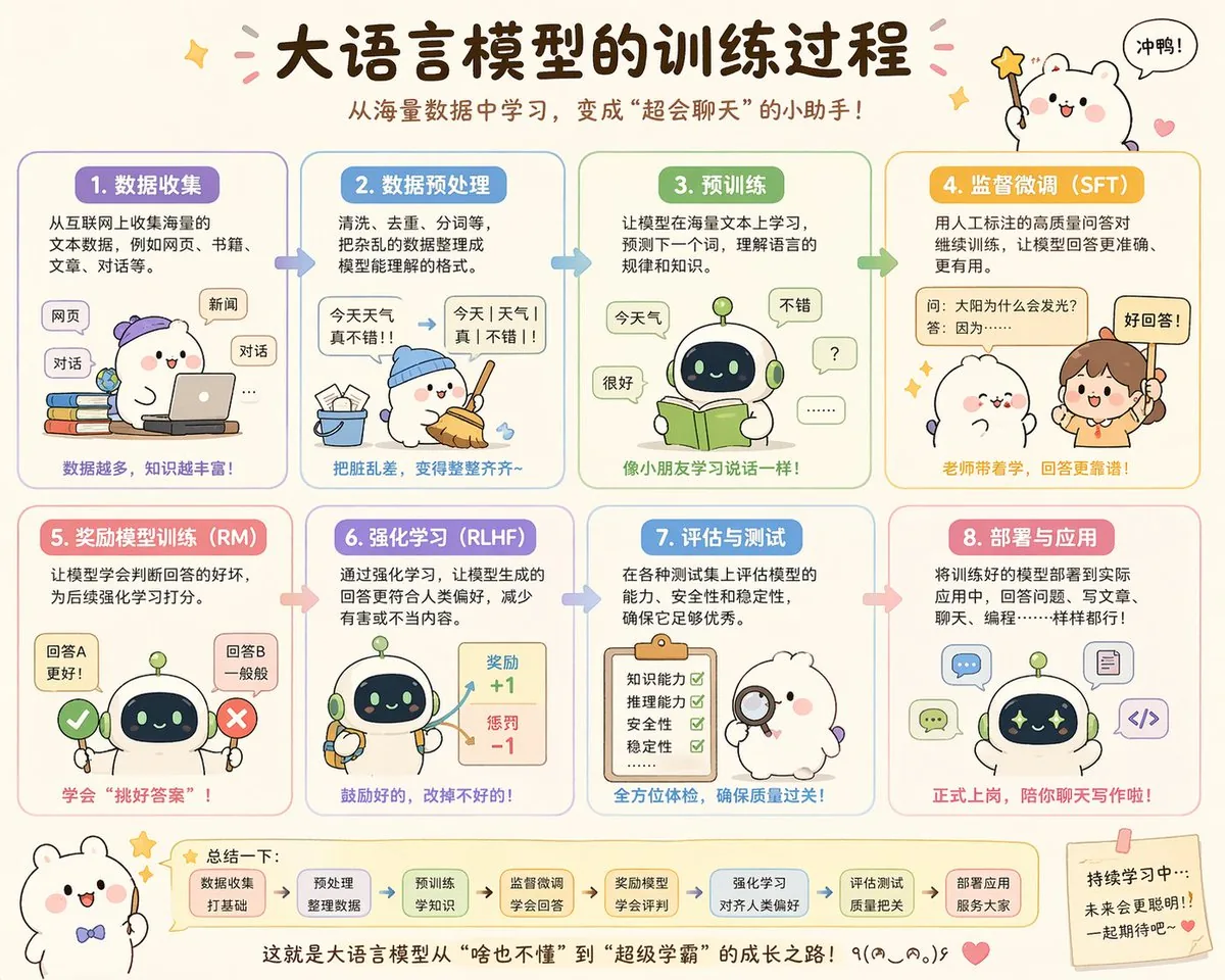 Cute Chinese LLM Training Infographic reference