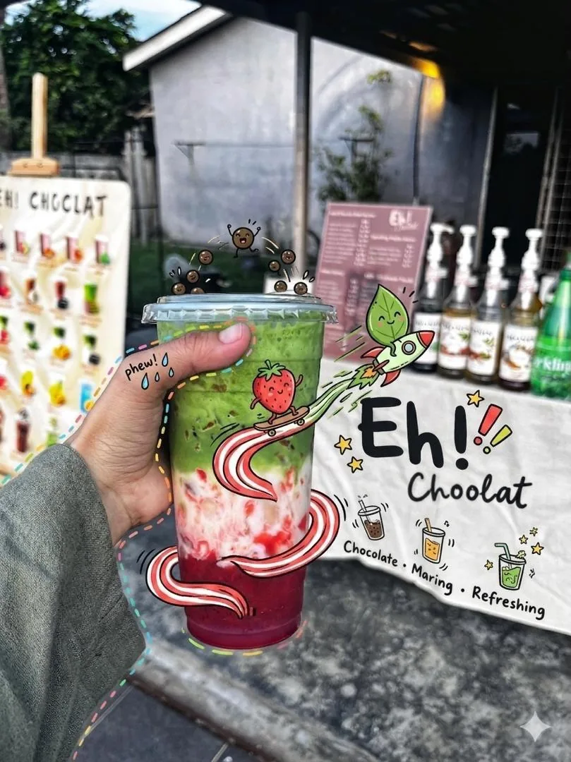 Doodled Strawberry Matcha Drink Photo reference